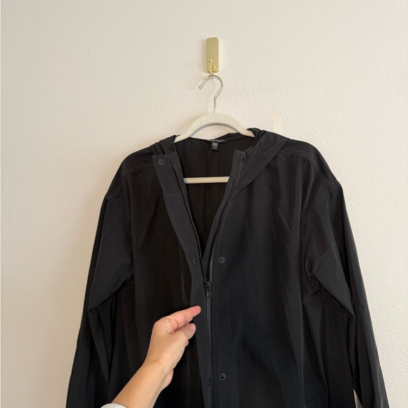 Eileen Fisher Recycled Polyester black Hooded zip Coat women’s Sz L rain jacket - Picture 8 of 9